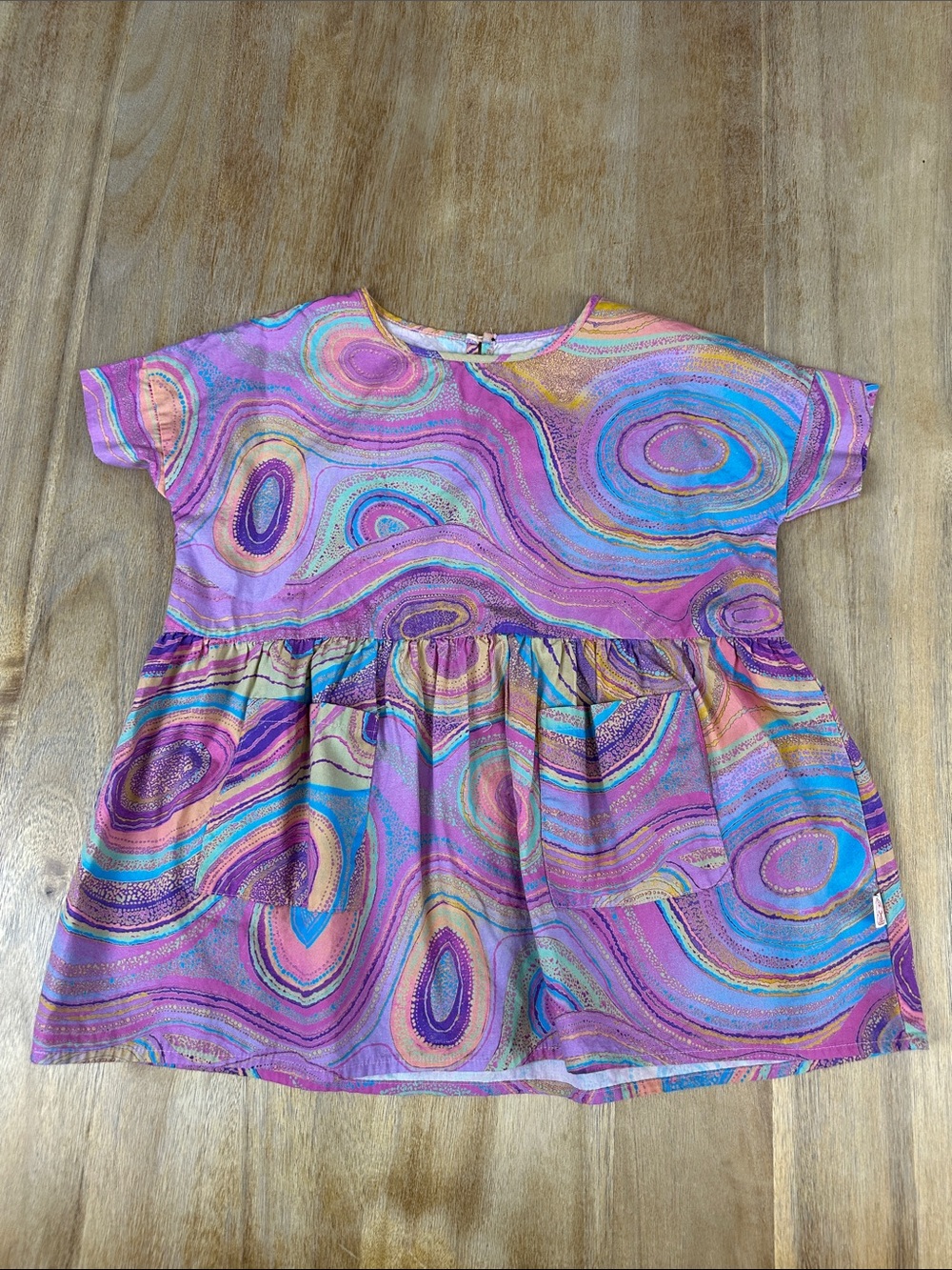 Kip&co x Ernabella Arts Girls' Multicolor Swirl Short Sleeve Top - Pink & Blue